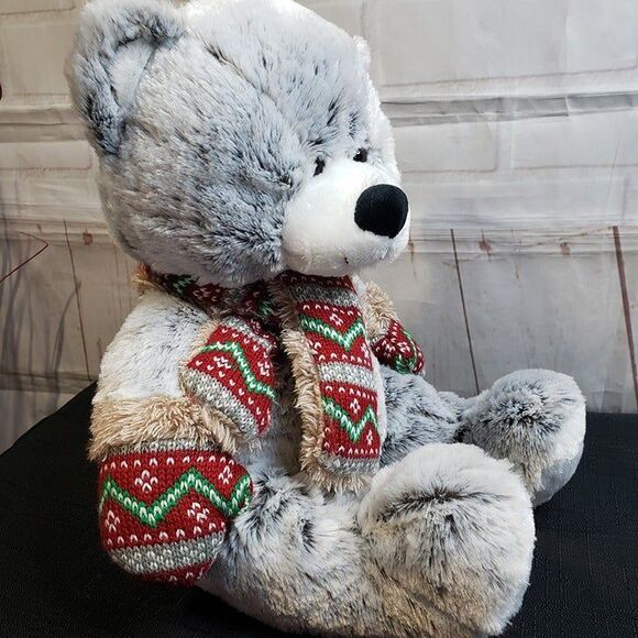 Adorable Huggable Hugfun Christmas Gray Teddy Bear Plush Stuffed Animal 17" - Picture 3 of 8